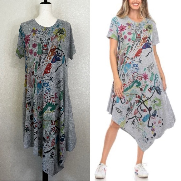 Inoah The Sea Life Asymmetrical Midi Dress, Sz Medium - Picture 1 of 13